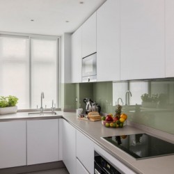 kitchen with plant, kettle and bowl of fruit, Hyde Park Apartments, Mayfair, London W1