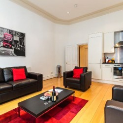 2 bedroom apartment with sofa, table and kitchen, Longridge Apartments, Kensington, London SW5