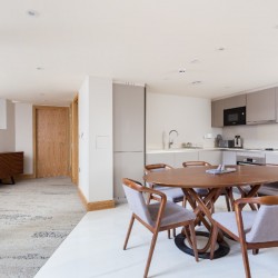 living area with dining table, Belsize Apartments, Maida Vale, London NW6