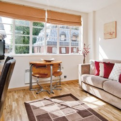 studio flat with sofa, work desk, dining table, Old Brompton Apartments, Kensington, London SW5