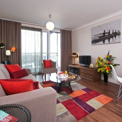 living and dining room, Boardwalk Apartments, Canary Wharf, London E14