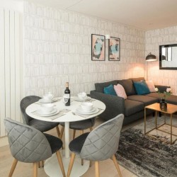 living room with dining area and sofa, Goodge Street Apartments, Fitzrovia, London W1