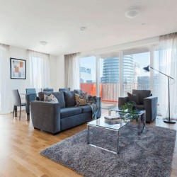 bright living room, Clover Apartments, Canary Wharf, London E14