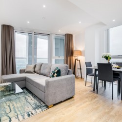 sofa and dining table, Riverside Apartments, Vauxhall, London