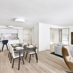living room with dining table and kitchen, Mayfair Apartments, Mayfair, London
