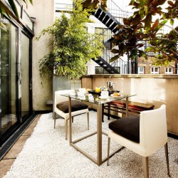 dressed dining table on balcony, Maddox Apartments, Mayfair, London