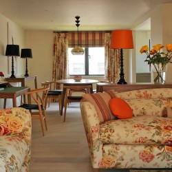 large sofa, dining area, flowers, Knightsbridge Apartments, Knightsbridge, London SW3