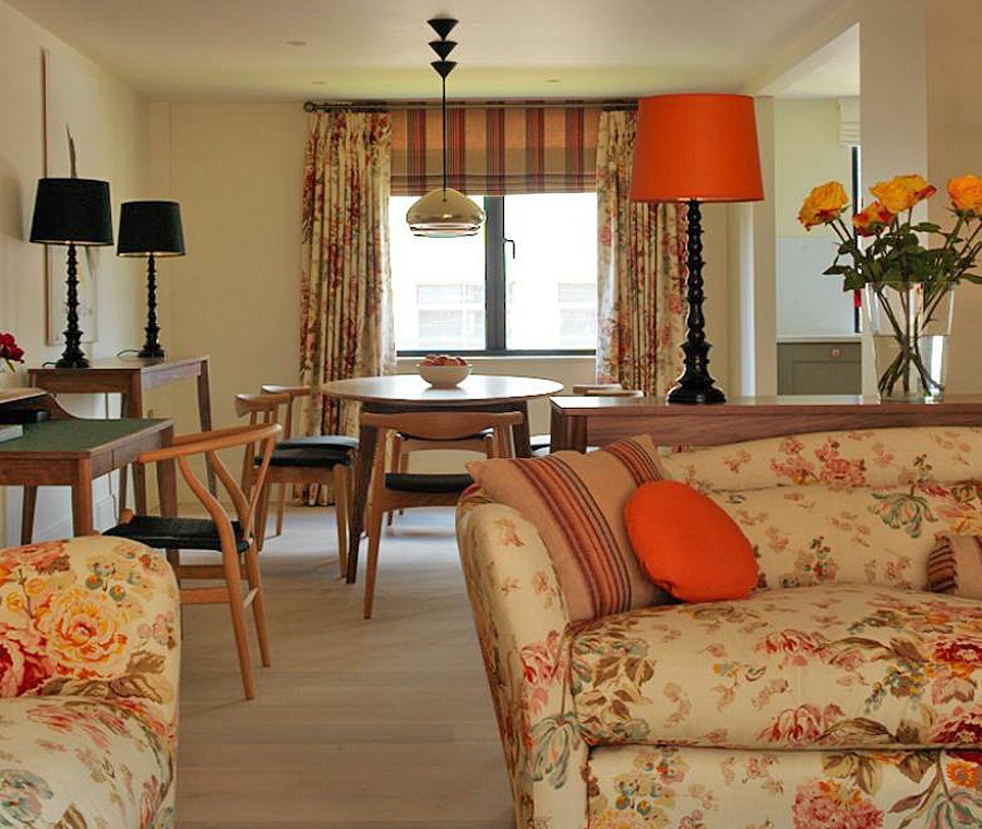 large sofa, dining area, flowers, Knightsbridge Apartments, Knightsbridge, London SW3