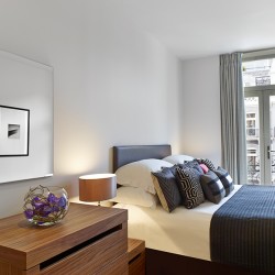 bedroom with side table, mirror and double bed, South Kensington Luxury, Kensington, London SW7