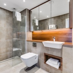 large bathroom with shower, Riverside Apartments, Vauxhall, London