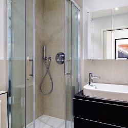 bathroom with shower cabinet, Bruge Apartments, Camden, London NW1