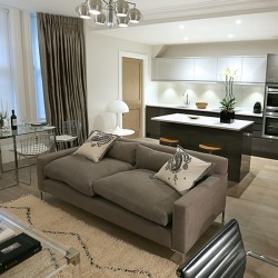 living area with kitchen, Welbeck Apartments, Marylebone, London