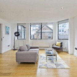 living room with sofa, smart tv and wood floors, Court Apartments, Holborn, London EC4