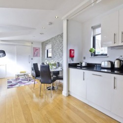 penthouse, kitchen and living area with dining table, Court Apartments, Holborn, London EC4