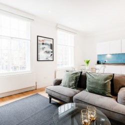 open plan living room with kitchen, Wardour Executive Apartments, Soho, London