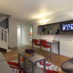 2 bedroom apartment, living area with work desk, Trafalgar Apart Hotel, Westminster, London