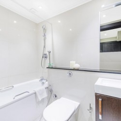 bathroom with shower over bath, kensington, london