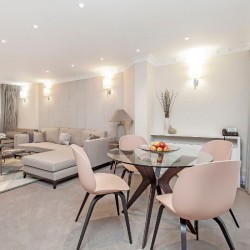 living room with dining table, Shepherd Apartments, Mayfair, London