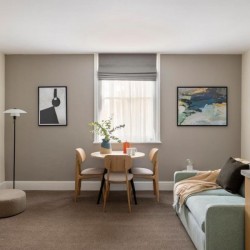 living room with sofa and dining area, Cathedral Apartments, Cardiff CF11, Wales