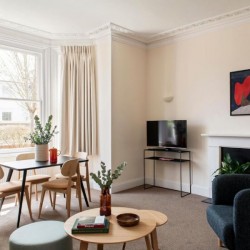 living room with table, chair, dining table, and a smart tv, Castle Apartments, Reading, Berkshire RG1