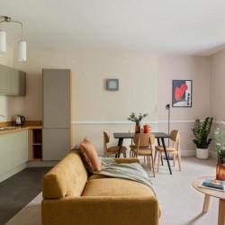living room with kitchen, sofa, coffee table and dining table, Bristol Serviced Apartments, Bristol BS1