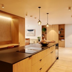kitchen, work space, part of living room, Weymouth Apartment, Marylebone, London