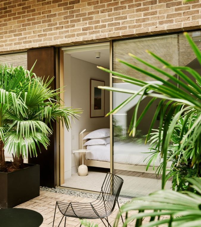 large bedroom and courtyard, Weymouth Apartment, Marylebone, London