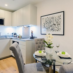 kitchen and dining table, The Deluxe Apartments, Kensington, London SW7