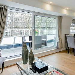 living room and balcony, penthouse, The Deluxe Apartments, Kensington, London SW7