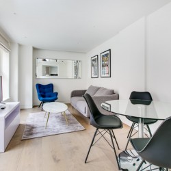 living area with dining table, Wigmore Street Apartments, Marylebone, London W1