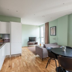 living room with kitchen and dining table, Victoria Apartments, Victoria, London SW1