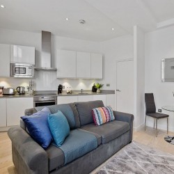 living area with kitchen, West Apartments, Covent Garden, London WC2