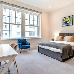 double bedroom with work desk, Lincoln's Apartments, Holborn, London WC2