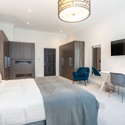 double bedroom with work desk, Lincoln's Apartments, Holborn, London WC2