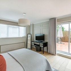 double bedroom and terrace, Hyde Park Apartments 2, Kensington, London SW7