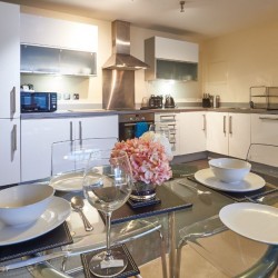 kitchen and dining table, 2 bedroom apartment