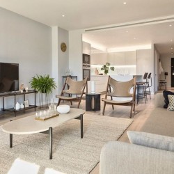 living room with modern furniture, smart tv and open plan kitchen, Camden Apartments, Camden, London NW1