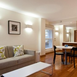 living area with dining table, Farringdon Apartments, Farringdon, London EC1