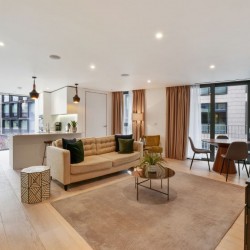 living room with wood floors, carpet, sofa, dining area and kitchen, The Residences, Southwark, London SE1