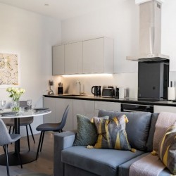 living area with kitchen, Kensington Apartments, Kensington, London SW7