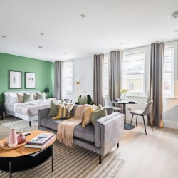 living area with kitchen, studio, Kensington Apartments, Kensington, London SW7