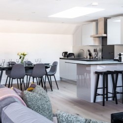 penthouse kitchen and dining area, Kensington Apartments, Kensington, London SW7