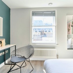 double bedroom with work desk, The Soho Penthouse, Soho, London W1D