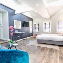 double bedroom with smart tv, The Soho Penthouse, Soho, London W1D