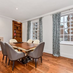 dining room with book shelves, Portman Square Apartment, Marylebone, London W1