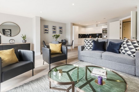 living room and kitchen, The Strand Apartment, Covent Garden, London WC2