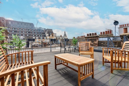 rooftop terrace with seating, The Soho Penthouse, Soho, London W1D