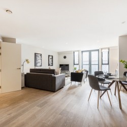 living room with dining area and wood floors, The Strand Apartment, Covent Garden, London WC2
