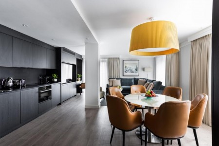 living are with kitchen and dining table, The Luxury Apartments, Knightsbridge, London SW3
