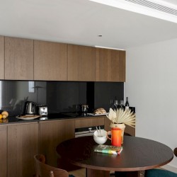 kitchen for self-catering and dining table, Canary Wharf Apart Hotel, Canary Wharf, London E14